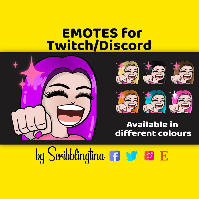 Sub Twitch Emote Emote Discord Emote Purple Hair Emote Fist Bump Emote ...