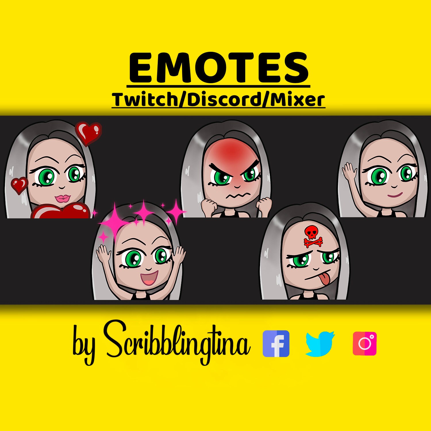 Chibi Emotes Twitch Emotes Love Emote Hi Emote Angry Etsy