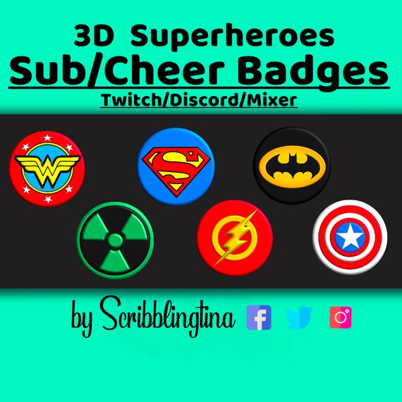 Superheros Sub Badges Twitch Sub Badges Bit Badges Cheer Etsy