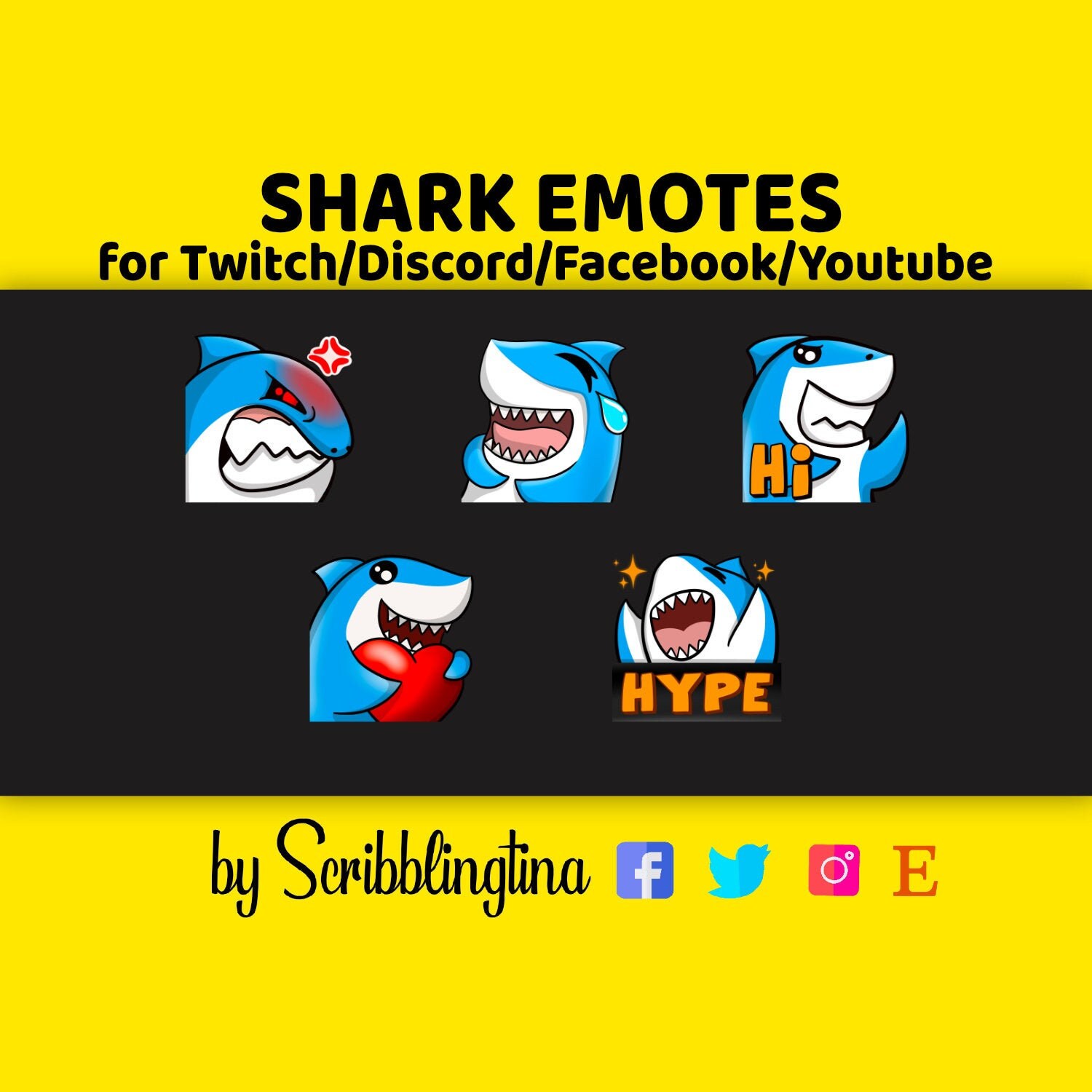 Twitch Emotes Twitch Emotes Shark Love Heart Hi Lol Etsy