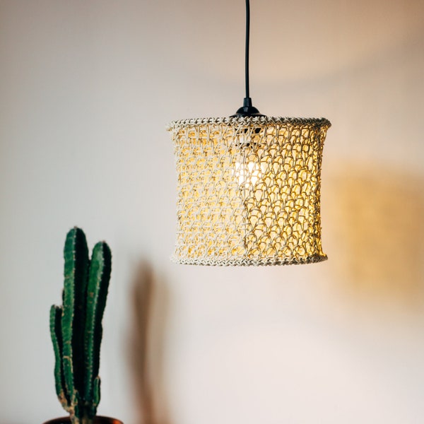 Woven Lampshade, Boho Lampshade, Modern Chandelier, Hand Woven Ceiling Light, Bohemian Pendant Light, Handmade Farmhouse Hanging Light