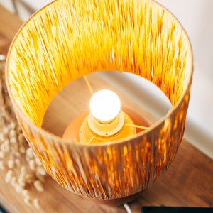 Nightlight, Green Bohemian Ceramic Table Lamp, Handmade Natural Fiber Lamp Shade, White Boho Living Room Lamp, Nordic Lamp image 3