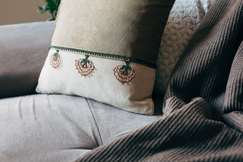 Unique Handmade Cushion with Geographical Embroidered Needle Lace on Special Fabric,Decorative Throw Pillow for Home Accent image 9