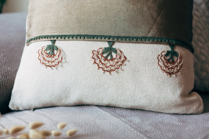 Unique Handmade Cushion with Geographical Embroidered Needle Lace on Special Fabric,Decorative Throw Pillow for Home Accent image 8