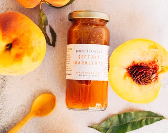 Peach Marmalades Without Added Sugar, Traditional Slow-Cooked Peach Jam with Apple Juice Concentrate (250g)