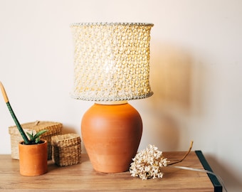 Ceramic Bedside Lamp, Terracotta Ceramic Living Room Lamp, Hand Woven Aesthetic Lamp, Home Decor, Handmade Nightlight, Wabi Sabi Lamp