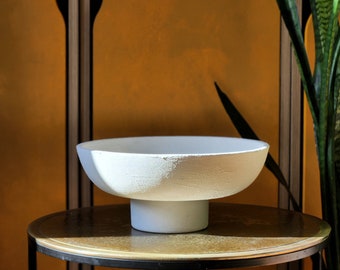 White Earthenware unglazed ceramic bowl, Aged and Vintage Looked, Perfect for Shelf Coffee tables, Dresser decoration