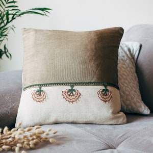 Unique Handmade Cushion with Geographical Embroidered Needle Lace on Special Fabric,Decorative Throw Pillow for Home Accent square 18''x18''