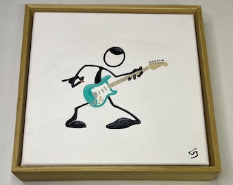 Penman Character Playing Electric Guitar and Rocking the Canvas