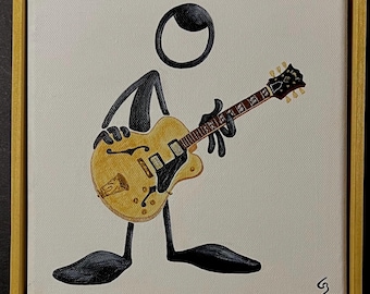 Penman Character Rocks Guitar Canvas Painting with a Gibson 1959 ES350
