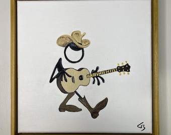 Country Music Character Painting: Acrylic on Canvas (8x8) Framed/Unframed