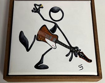 Penman Character Playing a Fender Jaguar 8 x 8 Acrylic on Canvas