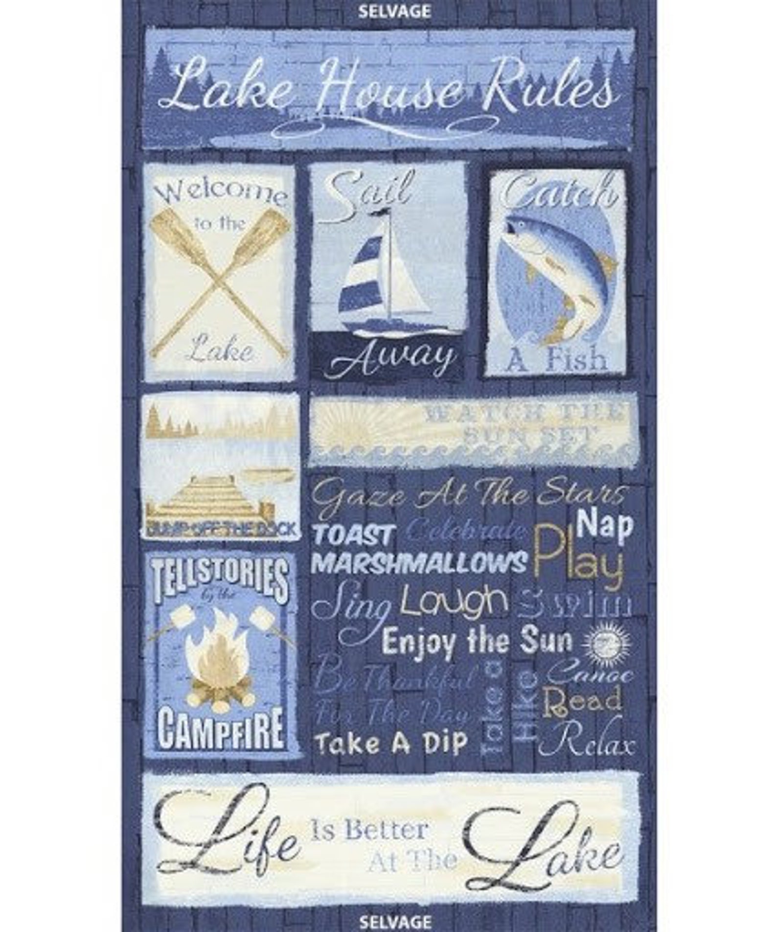 Lake House Rules BLUE NAUTICAL Fabric Panel by Timeless Etsy