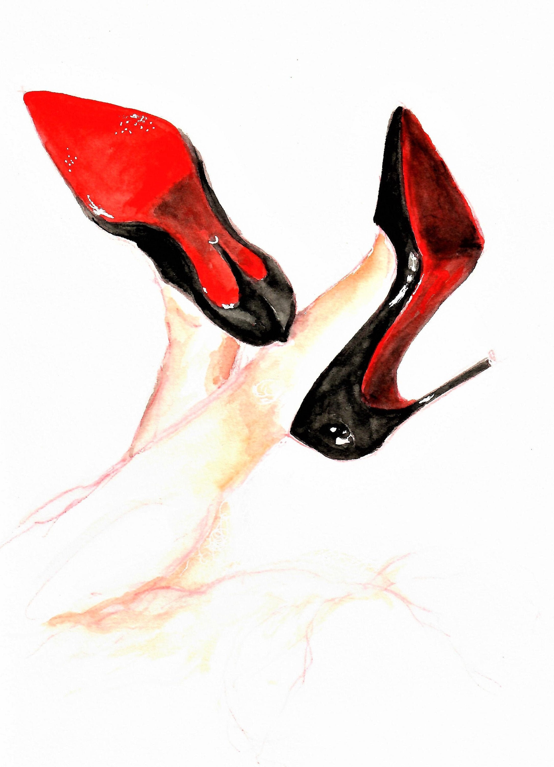 Louboutin zwarte stiletto schoenen mooie benen aquarel - Etsy België