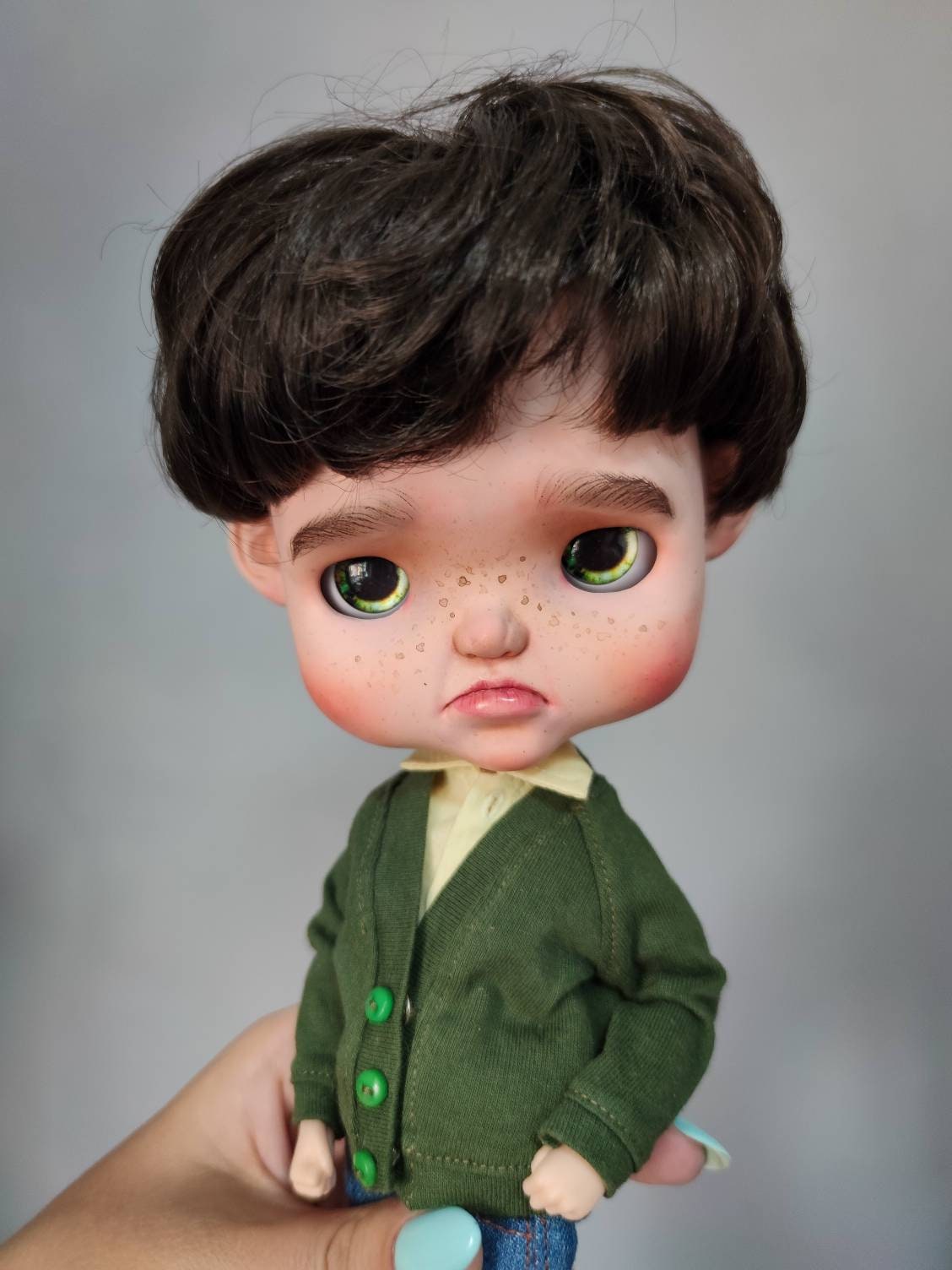 Custom Blythe boy doll sad Blythe boy TBL OOAK dark hair | Etsy