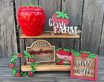 Strawberry Decor, Strawberry Tiered Tray, Strawberry Shortcake Decor, Fruit Decor, Tiered Tray Decor, Strawberry Fake Bake