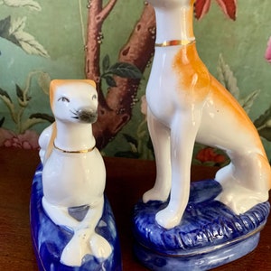 Vintage pair porcelain Staffordshire style Greyhounds or Whippets dogs