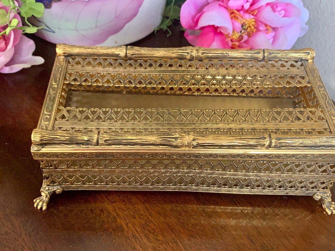 Hollywood Regency Brass Tissue Holder With Bamboo Detailing Etsy