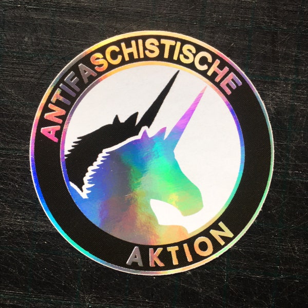 5 Antifaschistische Einhorn Aktion - Aufkleber | Stickerpack (5 Stück) mit holografischer Folie