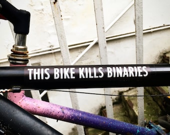 1 b/w cat-eye/reflective bike sticker „this bike kills binaries“