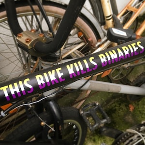 1 non-binary cat-eye/reflective bike sticker “this bike kills binaries”