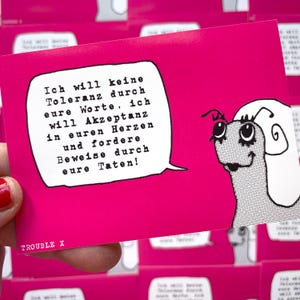 100 stickers "Ik wil geen tolerantie door jullie woorden, ik wil acceptatie in jullie harten en eis bewijs door jullie daden." (TROUBLE X)