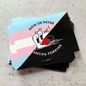 40 (trans anarchist) Now or never, Antifa forever - Aufkleber (Stickerpack)