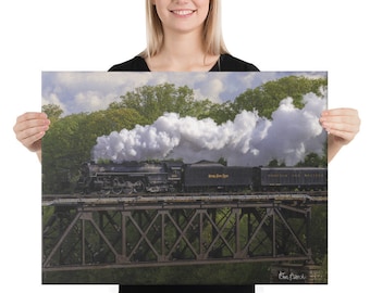 Train on Bridge Canvas Print | Steam Train Wall Art | Housewarming Gift