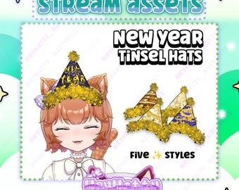 NYE Hats | Streamer Assets, Twitch Assets, PNGtuber assets, Vtuber Assets, Cute Stream Assets, Stream Assets, New Year's Eve Stream Assets