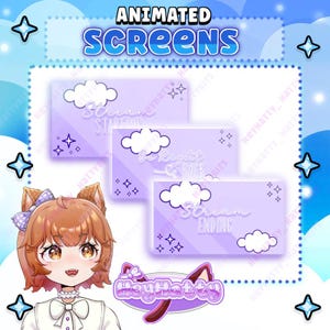 Animated Lilac Clouds, Ending Screen, Be Right Back, Starting Screen, Twitch Stream Screens, Purple Screens for Twitch, Cute Stream Package