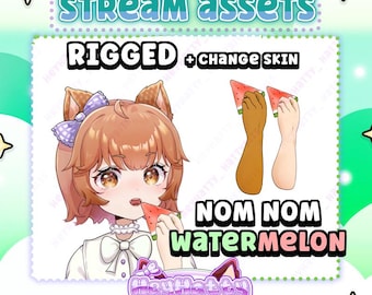 Nom WATERMELON | Streamer Assets, Fruit Stream assets, Vtuber Assets, Cute Stream Assets, Watermelon Stream Assets, Summer Stream Assets