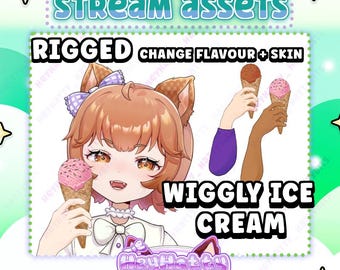 Wiggly ICE CREAM | Streamer Assets, Food stream assets, Vtuber Assets, Cute Food Stream Assets, Stream Assets, Summer Stream Assets
