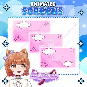 Animated Kawaii Clouds, Ending Screen, Be Right Back, Starting Screen, Twitch Stream Screens, Pink Screens for Twitch, Kawaii Stream Package