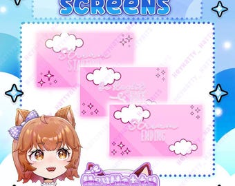 Animer des nuages kawaii, écran de fin, soyez de retour, écran de départ, écrans de diffusion Twitch, écrans roses pour Twitch, package de diffusion kawaii