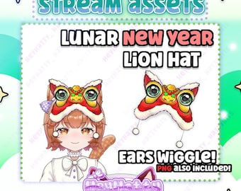 Lion Hat | Streamer Assets, Twitch Assets, PNGtuber assets, Vtuber Assets, Cute Stream Assets, Stream Assets, Lunar New Year Stream Assets