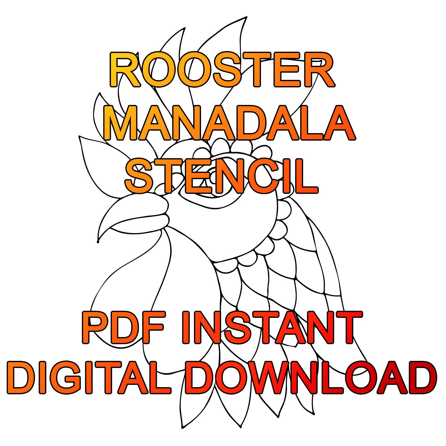 dot art rooster chicken mandala stencil in 5 sizes pdf etsy