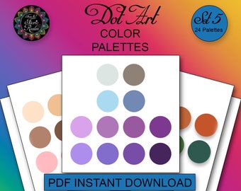 Dot Art 24 färgpaletter set 5 - 2 sidor - PDF direkt digital nedladdning utskrivbara övningsblad för prickmålning - Swoops Mandala färgidéer