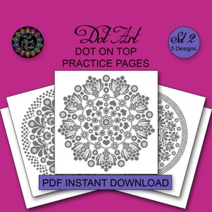 Dot Art Mandala Dot On Top Practice Pages Set 2 - 5 Mandalas in 5 Sizes - Instant Digital Download - Printable Dot Painting Practice Pages