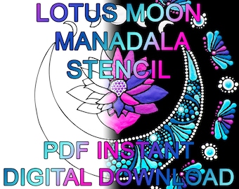 Dot Art Lotus Moon Mandala Stencil in 5 sizes - PDF Instant Digital Download - Printable Stencil for Outline for Mandala Dotting Art