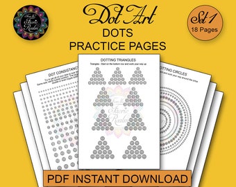 Dot Art Practice Pages - 18 Pages - PDF Instant Digital Download - Printable Dot Painting Practice -  Dot Art Practice Sheets Dot on Top