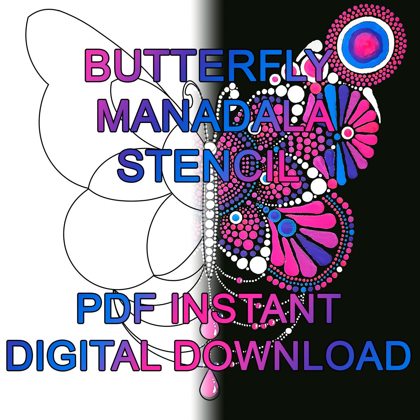 dot art butterfly mandala stencil in 5 sizes pdf instant etsy