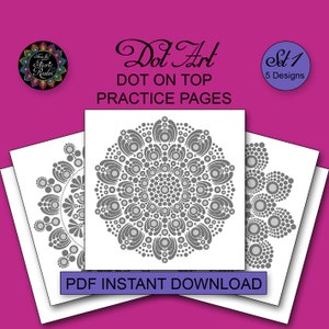 Dot Art Mandala Dot On Top Practice Pages Set 1 - 5 Mandalas in 5 Sizes - Instant Digital Download - Printable Dot Painting Practice Pages