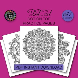 Dot Art Mandala Dot On Top Practice Pages Set 1 - 5 Mandalas in 5 Sizes - Instant Digital Download - Printable Dot Painting Practice Pages