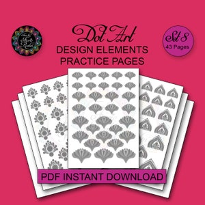 Dot Art Design Elements Übungsseiten Set 8 - 43 Seiten - PDF Sofortiger digitaler Download Druckbare Dot Painting Übungsblätter - Swooshes