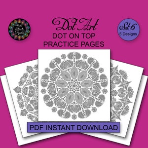 Dot Art Mandala Dot On Top Practice Pages Set 6 - 5 Mandalas in 5 Sizes - Instant Digital Download - Printable Dot Painting Practice Pages