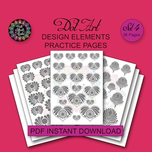 Dot Art Design Elements Practice Pages Set 4 - 36 Pages - PDF Instant Digital Download Printable Dot Painting Practice Sheets - Swoosh