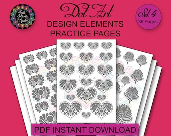 Dot Art Design Elements Practice Pages Set 4 - 36 Pages - PDF Instant Digital Download Printable Dot Painting Practice Sheets - Swoosh