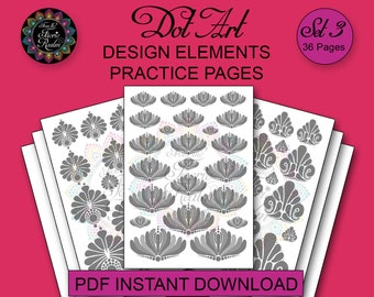 Dot Art Design Elements Practice Pages Set 3 - 36 Pages - PDF Instant Digital Download Printable Dot Painting Practice Sheets - Swoops