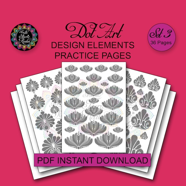 Dot Art Design Elements Übungsseiten Set 3 - 36 Seiten - PDF Sofortiger digitaler Download Druckbare Dot Painting Übungsblätter - Swoops