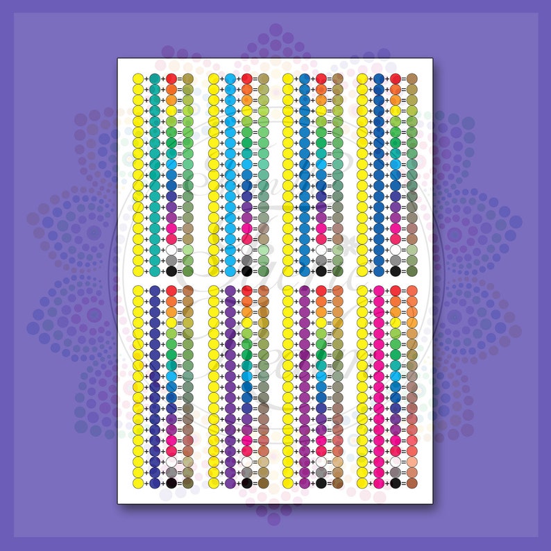 Färgblandningstabell - Blanda akrylfärg PDF Direkt Digital Nedladdning Utskrivbara Dot Art-målningsark - Dots Mandala Färgidéer bild 3